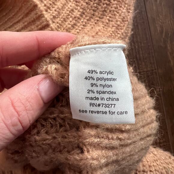 Elizabeth and James Open Stitch  Camel Tan Knit Crew Neck Sweater - XXL - Picture 6 of 7